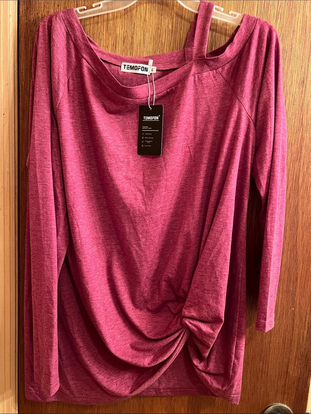 TEMOFON Women's Twist-Front Long Sleeve Top Tunic One Shoulder Cold Size XL NWT